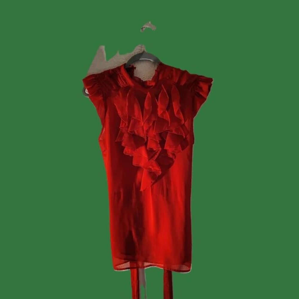Elegant Red Ruffled top Tailored, glamoruous, upscale refined, classic, chic